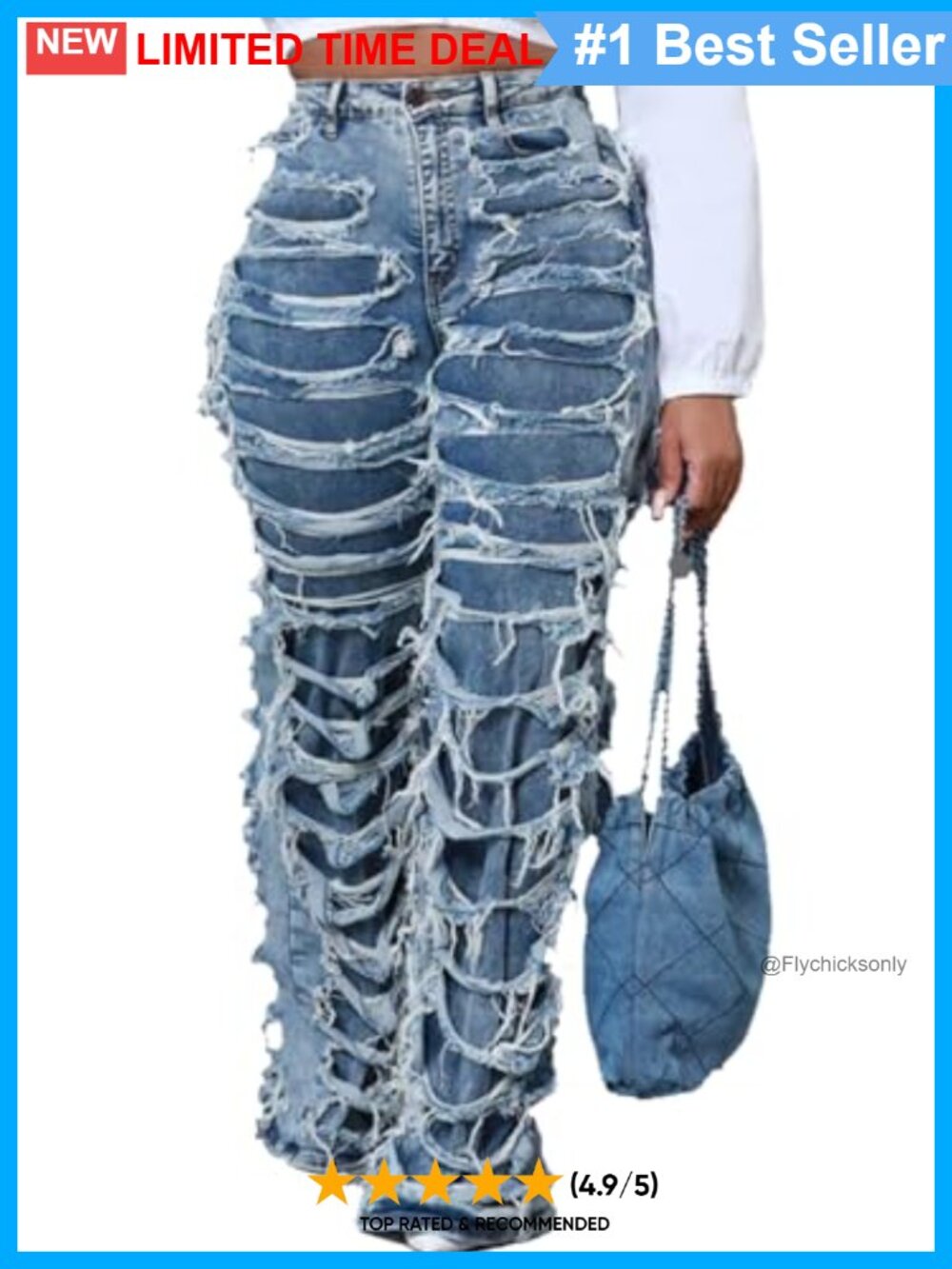 High Waisted Wide Leg Straight Ripped Jeans Stretch Loose Denim Pants